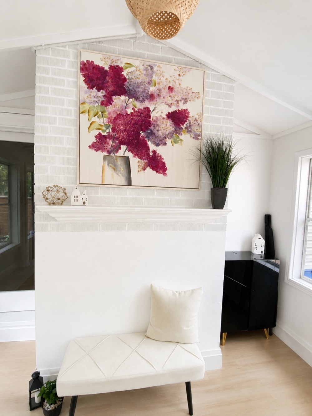 Large Framed Floral Wall Art Canvas Painting Pink & Purple Flowers